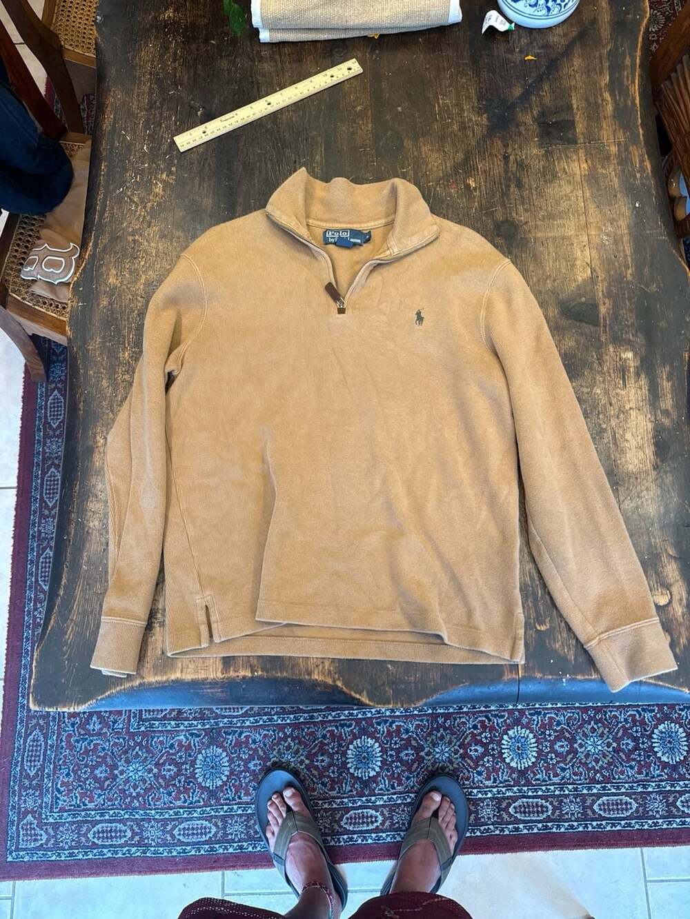 Polo Ralph Lauren 1/4 Zip Cotton Pullover Sweater Tan Size S